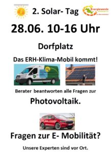 Mehr über den Artikel erfahren Solartag Oberreichenbach – 28.6.25 – 10 bis 16 Uhr – am Dorfplatz
