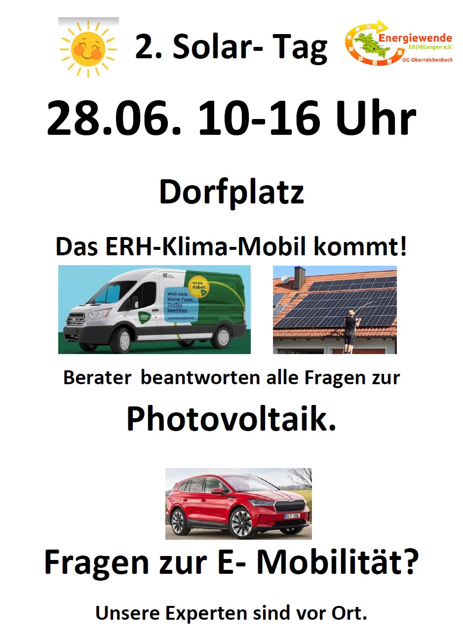 Du betrachtest gerade Solartag Oberreichenbach – 28.6.25 – 10 bis 16 Uhr – am Dorfplatz